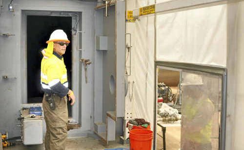 Contract destruction company CH2M HILL project manager Steve Romanow shows the entrance of the destruction chamber where 144 mustard gas weapons will be destroyed. Contract destruction company CH2M HILL project manager Steve Romanow shows the entrance of the destruction chamber where 144 mustard gas weapons will be destroyed.